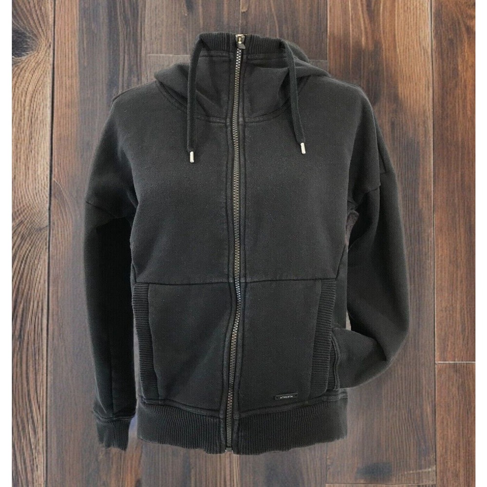 COPY - Athleta Women's Black Go to Full Zip Long Sleeve Drawstring Pockets Hood…